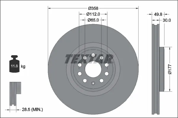 Диск гальмівний (передній) VW ID.4 (E21)/ID.5 (E39) 20- (358x30) (вентил.) TEXTAR 92337505 (фото 1)