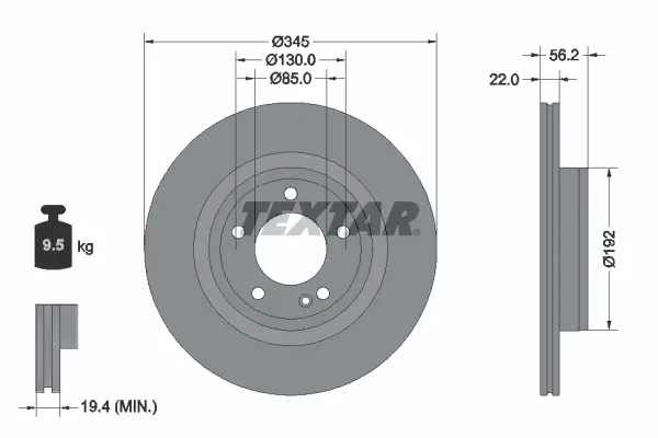 Диск гальмівний (задній) MB G-class (W463) 18- (345x22) PRO+ TEXTAR 92345705 (фото 1)