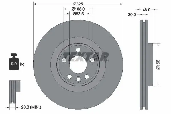 Диск гальмівний (передній) Land Rover Range Rover Velar 2.0/3.0 17- (325x30) PRO+ TEXTAR 92348805 (фото 1)