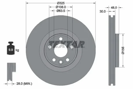 Диск гальмівний (передній) Land Rover Range Rover Velar 2.0/3.0 17- (325x30) PRO+ TEXTAR 92348805