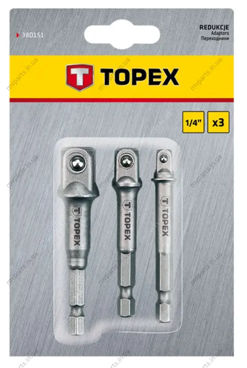 Набір перехідників для шуруповерта M6x1/2"-1/4"-3/8" 3 од. TOPEX Topex 38D151 (фото 1)