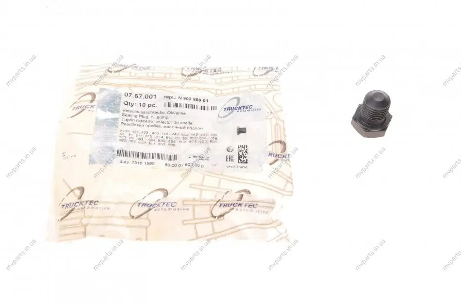 Болт зливу оливи VW T5 2.0 TSI 11-15 (M14x1.50x12) AUTOMOTIVE 07.67.001 TRUCKTEC 07-67-001 (фото 1)