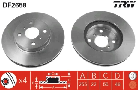 Диск гальмівний TOYOTA, передн., вент. (вир-во) TRW DF2658