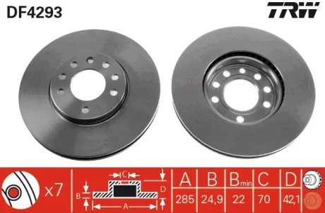 Диск гальмівний FIAT, OPEL, SAAB, передн., вент. (вир-во) TRW DF4293
