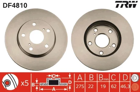Диск гальмівний TOYOTA COROLLA передн. (вир-во) TRW DF4810