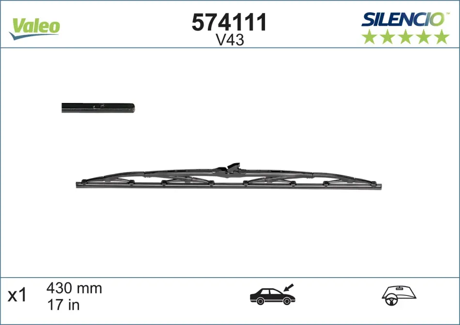 Щітка склоочисника (430mm) BMW/Honda/Mazda/Mitsubishi/Nissan/Porsche/Toyota/Volvo VALEO Valeo 574111 (фото 1)