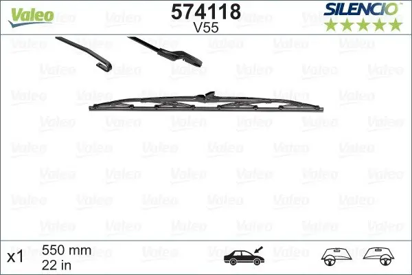 Щітка склоочисника (550mm) Audi/BMW/Citroen/Daewoo/Daf/Jeep/Kia/MB/Opel/Peugeot VALEO Valeo 574118 (фото 1)