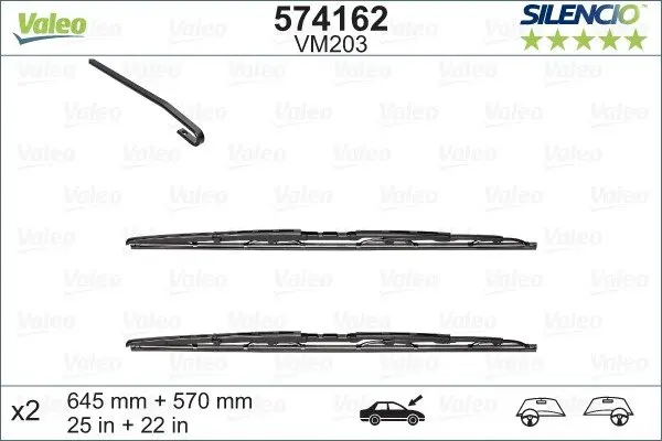 Щітки склоочисника (645/570мм) BMW 5 (E39) 95-04 VALEO Valeo 574162 (фото 1)