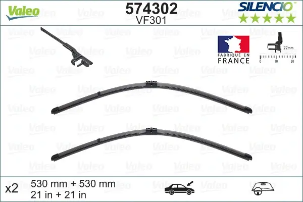Щітки склоочисника (530/530mm) Skoda Superb/VW Passat 01- VALEO Valeo 574302 (фото 1)