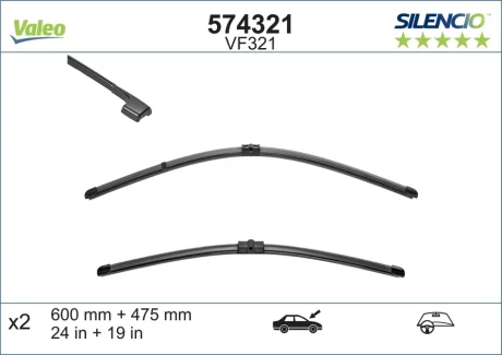 Щітки склоочисника (600/475мм) BMW 3 (E90/E91) 04-12 VALEO Valeo 574321
