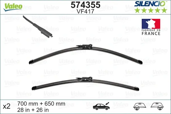 Щітки склоочисника (700/650мм) MB Vito/Viano (W639) 03-/Peugeot 307 00-09 Aerotwin(безкаркасна) VALEO Valeo 574355 (фото 1)