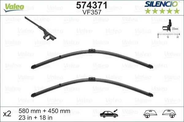 Щітки склоочисника (580/450mm) Alfa Romeo 159/Brera/Spider 05-12 VALEO Valeo 574371 (фото 1)