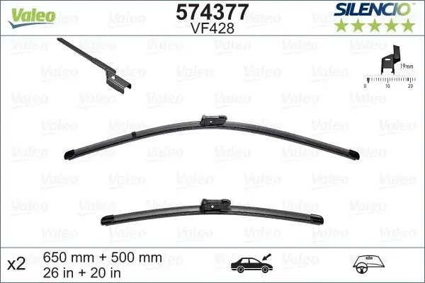 Щітки склоочисника (650/500 мм) Volvo XC70/S60/V70/S40 04-/BMW X5 (G05/F95) 18-/X7 (G07) 19- VALEO Valeo 574377 (фото 1)