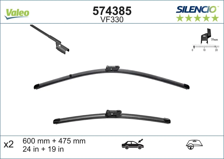 Щітки склоочисника 600/475 мм компл. (вир-во) Valeo 574385 (фото 1)