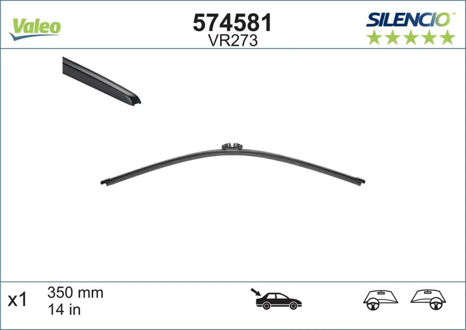 Щітка склоочисника (задня) (340mm) Audi A3/BMW X1/Porsche Cayenne/VW Touareg 10- VALEO Valeo 574581 (фото 1)
