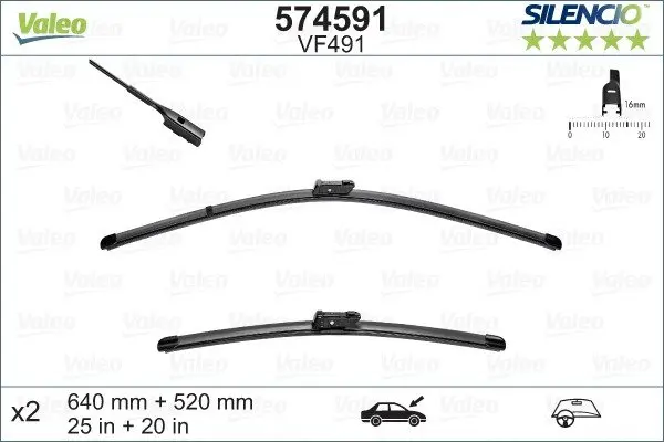 Щітки склоочисника (640/520мм) Audi A6 3.0 TFSI/TDI/A7 1.8/2.0/2.8 TFSI 11-18 VALEO Valeo 574591 (фото 1)
