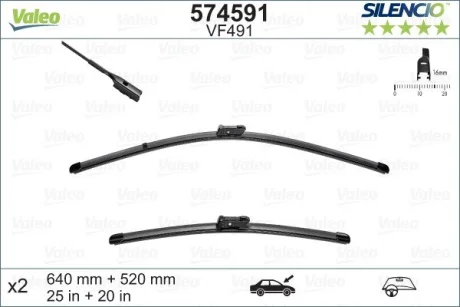Щітки склоочисника (640/520мм) Audi A6 3.0 TFSI/TDI/A7 1.8/2.0/2.8 TFSI 11-18 VALEO Valeo 574591