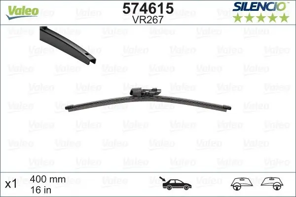 Щітка склоочисника (задня) (400mm) VW Caddy/T5 03-15/Fiat Doblo 09-/Skoda Fabia/Octavia 07- VALEO Valeo 574615 (фото 1)
