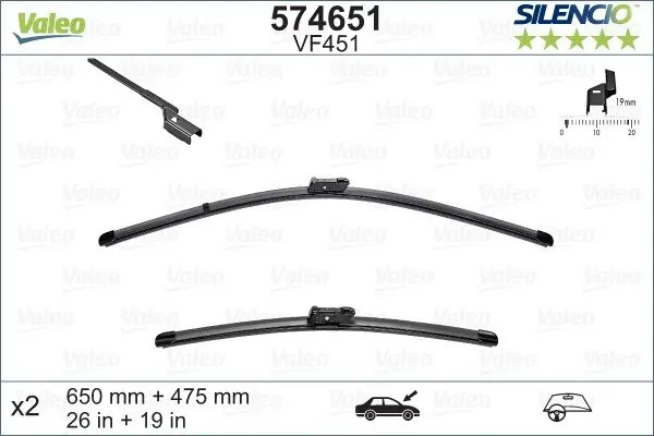 Щітки склоочисника (650/475мм) Ford Mondeo IV/Volvo C70/V40 06- (безкаркасна) VALEO Valeo 574651 (фото 1)