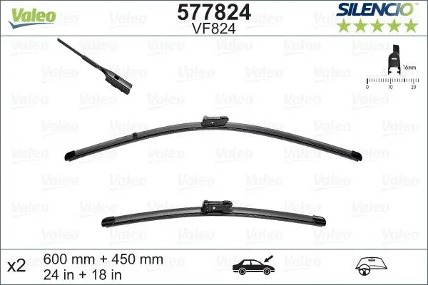 Щітки склоочисника (600/450мм) Skoda Octavia 12-/VW Caddy IV VALEO Valeo 577824 (фото 1)