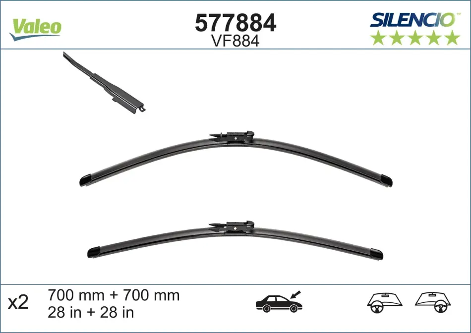 Щітки склоочисника 700/700 мм безкаркасна компл. (вир-во) Valeo 577884 (фото 1)