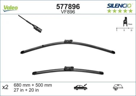 Щітки склоочисника (680/500мм) Audi Q7/Bentley Bentayga 15- VALEO Valeo 577896