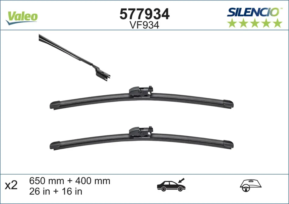 Щітки склоочисника (650/400мм) Toyota C-HR/Lexus NX 14- (к-кт) VALEO Valeo 577934 (фото 1)