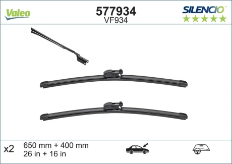 Щітки склоочисника (650/400мм) Toyota C-HR/Lexus NX 14- (к-кт) VALEO Valeo 577934