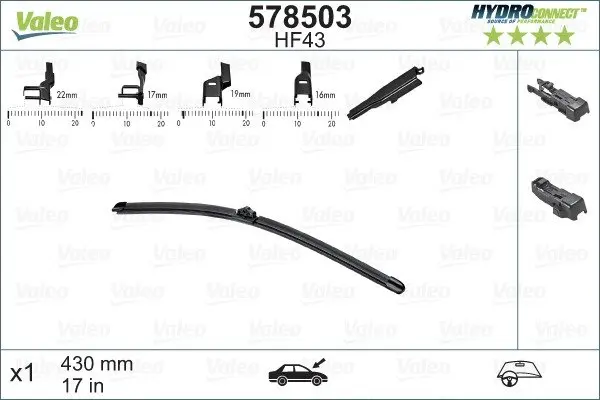 Щітка склоочисника (430мм) Ford Focus/Kuga 1.4-2.5 TDCi 04-12 VALEO Valeo 578503 (фото 1)