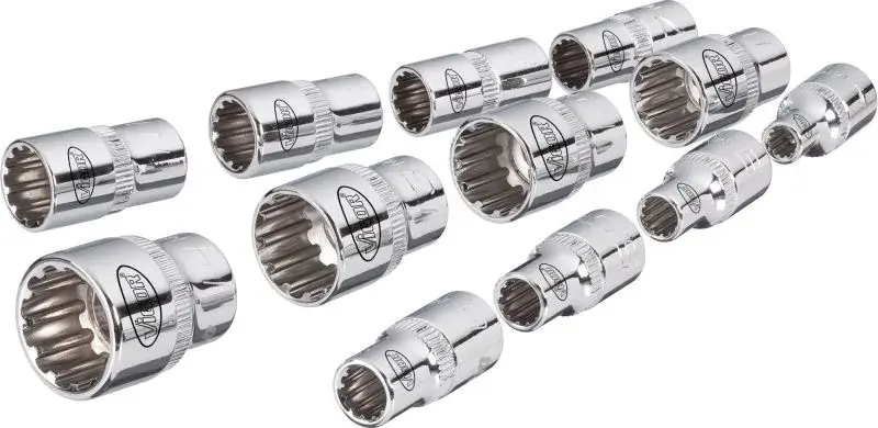 Набір головок SPLINE 1/4" 4-13 мм 12 од. (мультипрофіль, хромовані) VIGOR V1897 (фото 1)