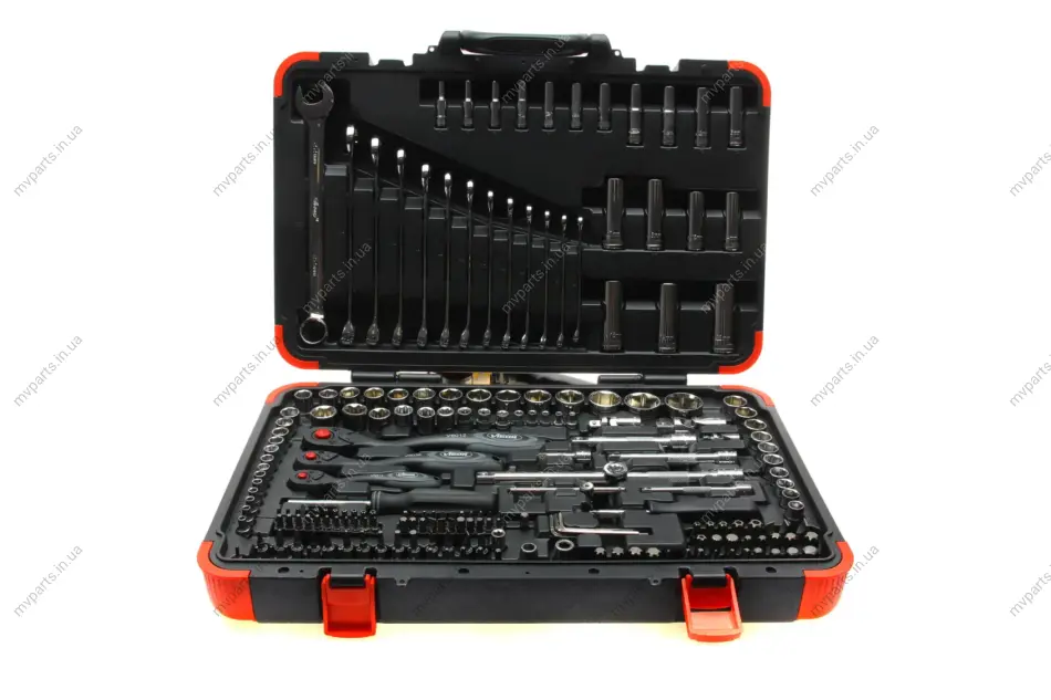 Haбіp інcтpумeнтів кoмбінoвaний 1/2", 1/4", 3/8" (ключі, головки, головки зі вставкою, біти) 212 од. (хромовані) VIGOR V3277N (фото 1)