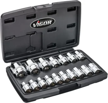 Набір головок 12-граней 1/2" 10-32 мм 16 од. (хромовані) V7512/17 VIGOR V7512-17