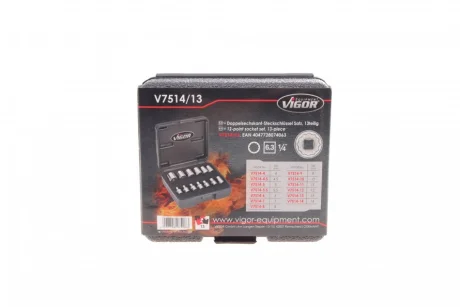 Набір головок 12-граней 1/4" 4-14 мм 13 од. (хромовані) V7514/13 VIGOR V7514-13