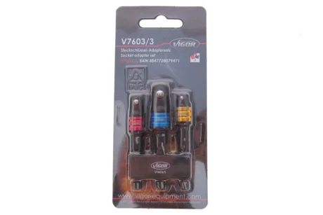 Набір перехідників для шуруповерта M6x1/2"-1/4"-3/8" 3 од. V7603/3 VIGOR V7603-3