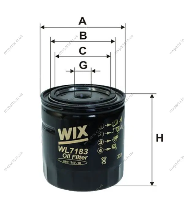 Фільтр масляний Opel Omega A 2.3 TD 86-94/Frontera A 2.3 TD 92-98 (h=108mm) WIX FILTERS WL7183 (фото 1)
