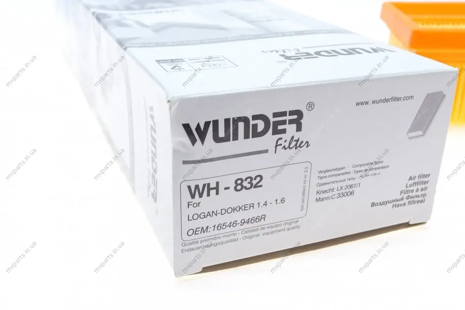Фільтр повітряний Renault Logan 04- WH 832 WUNDER FILTER WH-832 (фото 1)