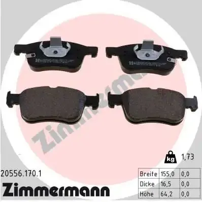 Колодки гальмівні (передні) Ford Focus/Kuga 1.0-2.0 EcoBoost18-(Ate) 20556.170.1 ZIMMERMANN 20556-170-1 (фото 1)
