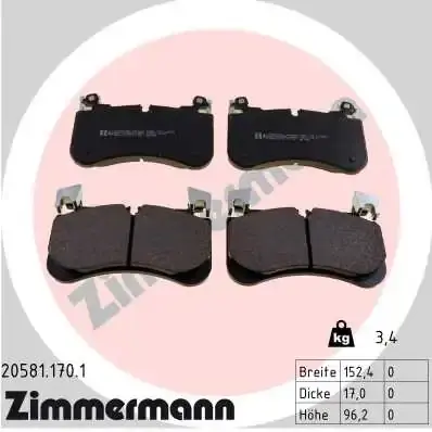 Колодки гальмівні (передні) Land Rover Discovery 2.0-3.0 i/3.0 D 12-4x4 20581.170.1 ZIMMERMANN 20581-170-1 (фото 1)