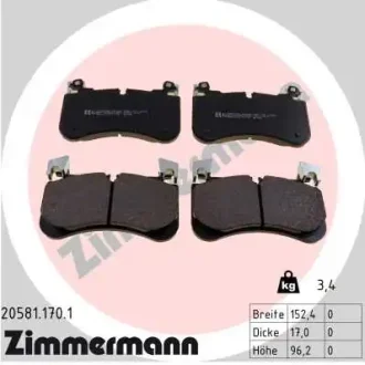 Колодки гальмівні (передні) Land Rover Discovery 2.0-3.0 i/3.0 D 12-4x4 20581.170.1 ZIMMERMANN 20581-170-1