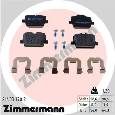 Колодки гальмівні (задні) BMW 3 (G20/G21/G80/G81)/Z4 (G29) 18-/4 (G22/G82) 20- 21433.170.2 ZIMMERMANN 21433-170-2 (фото 1)