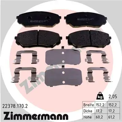 Колодки гальмівні (передні) Hyundai Santa Fe IV/Kia Sorento 2.0-3.3 15- 22378.170.2 ZIMMERMANN 22378-170-2 (фото 1)