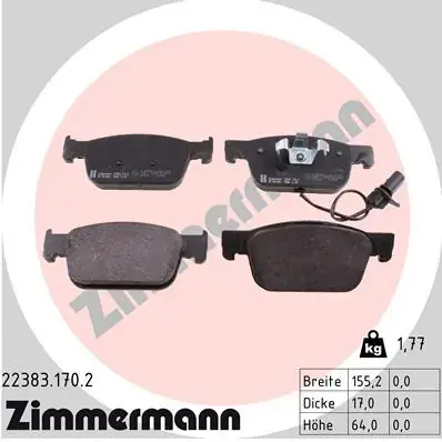 Колодки гальмівні (передні) Audi A4/A5 16- (з датчиком) (Teves) 22383.170.2 ZIMMERMANN 22383-170-2 (фото 1)
