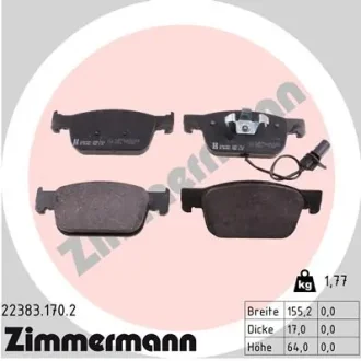 Колодки гальмівні (передні) Audi A4/A5 16- (з датчиком) (Teves) 22383.170.2 ZIMMERMANN 22383-170-2