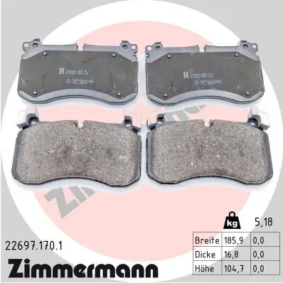 Колодки гальмівні (передні) MB GLE (V167/X167)/G-class (W463) 18- (Brembo) 22697.170.1 ZIMMERMANN 22697-170-1 (фото 1)