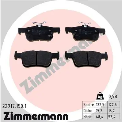 Колодки гальмівні (задні) Honda Accord X 1.5/2.0 i-VTEC 16- (Ate) 22917.150.1 ZIMMERMANN 22917-150-1 (фото 1)