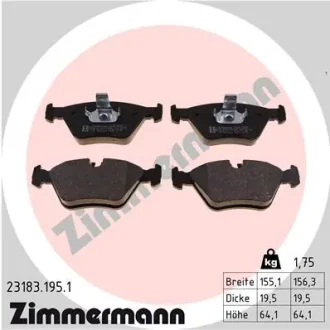 Колодки гальмівні (передні) BMW 3 (E46) 98-07/ X3 (E83)03-11 (Ate-Teves) 23183.195.1 ZIMMERMANN 23183-195-1