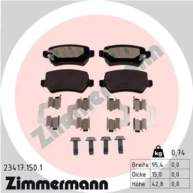 Колодки гальмівні (задні) Opel Astra G/Combo 01-/Kia Cee\'d 15- (Lucas-Girling) 23417.150.1 ZIMMERMANN 23417-150-1 (фото 1)