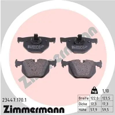 Колодки гальмівні (задні) BMW 7 (E65/E66/E67) 01-09 (Ate-Teves) 23447.170.1 ZIMMERMANN 23447-170-1 (фото 1)