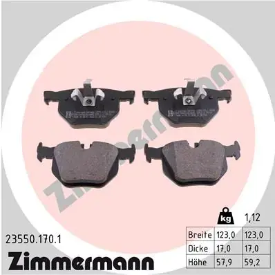 Колодки гальмівні (задні) BMW 3 (E90/E91/E92/E93) 04-13/X1 (E84) 09-15 (Ate-Teves) 23550.170.1 ZIMMERMANN 23550-170-1 (фото 1)