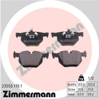 Колодки гальмівні (задні) BMW 3 (E90/E91/E92/E93) 04-13/X1 (E84) 09-15 (Ate-Teves) 23550.170.1 ZIMMERMANN 23550-170-1
